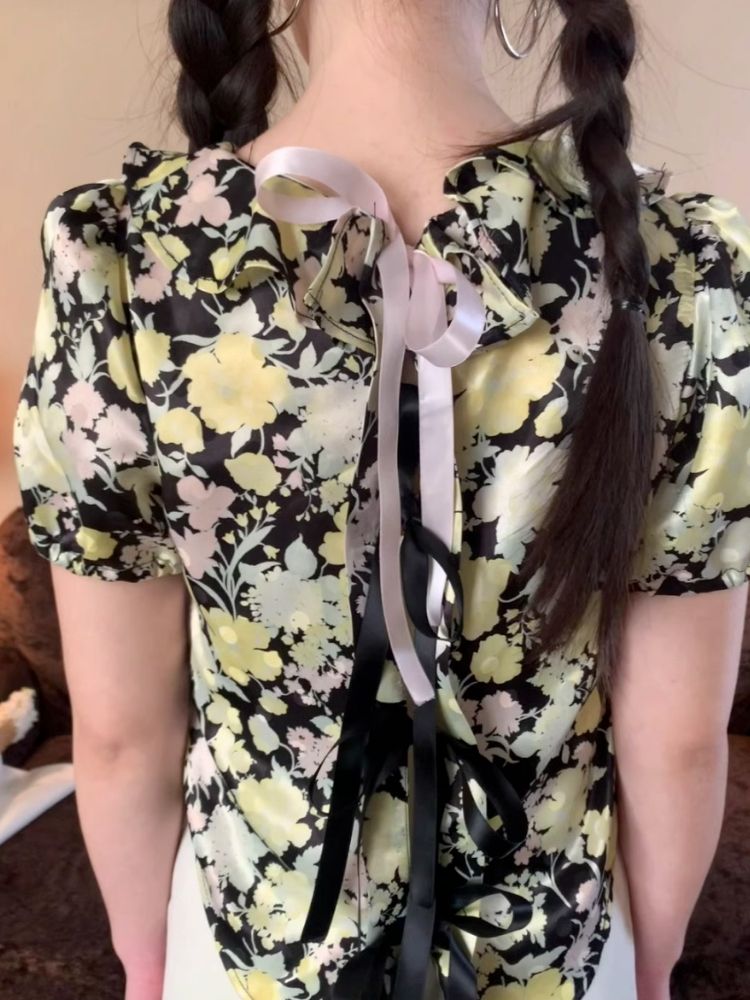 Floral Shirt Lace-up design