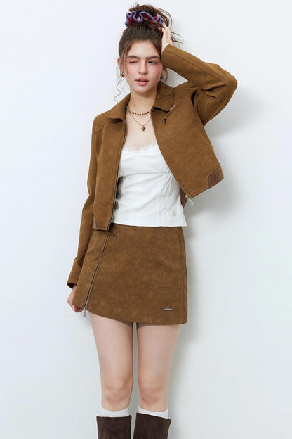 Caramel Brown Faux Suede Jacket Set-Up