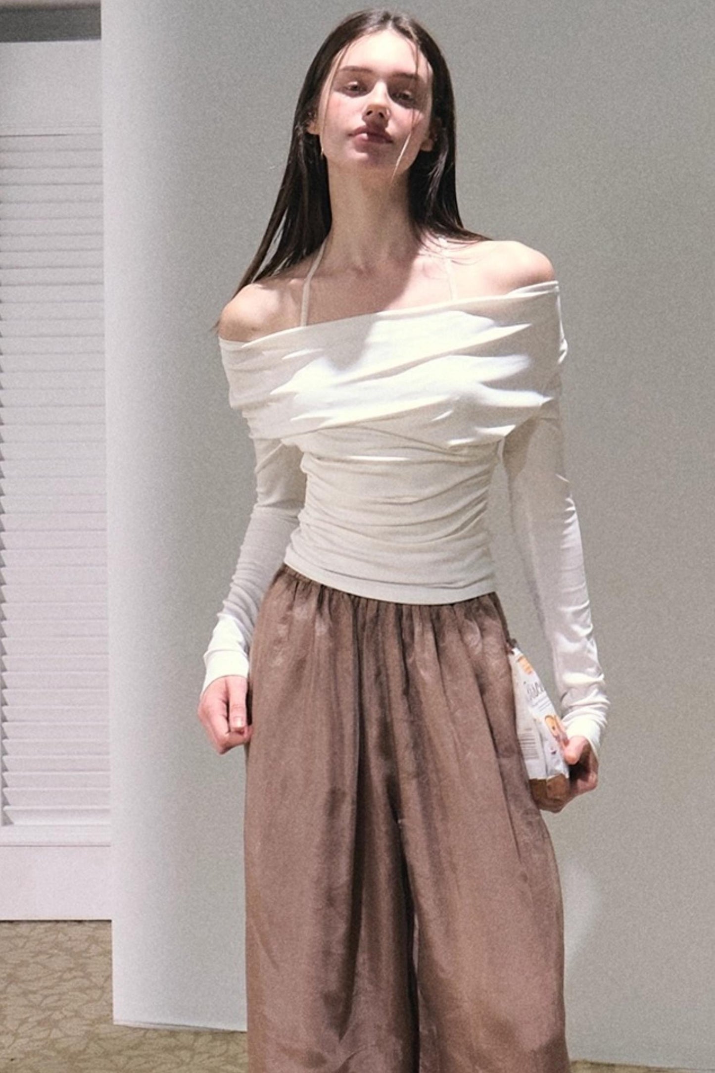 Apricot Satin Double-Layer Pants