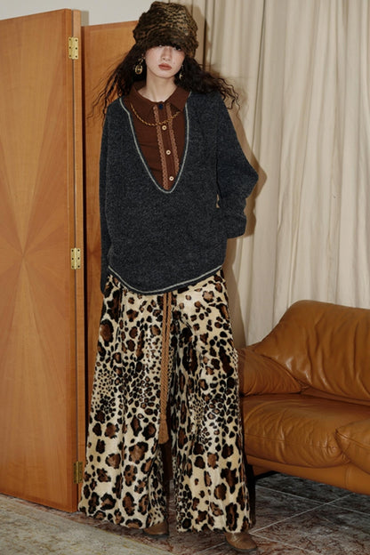 Leopard Pattern Loose Fit Lounge Pants