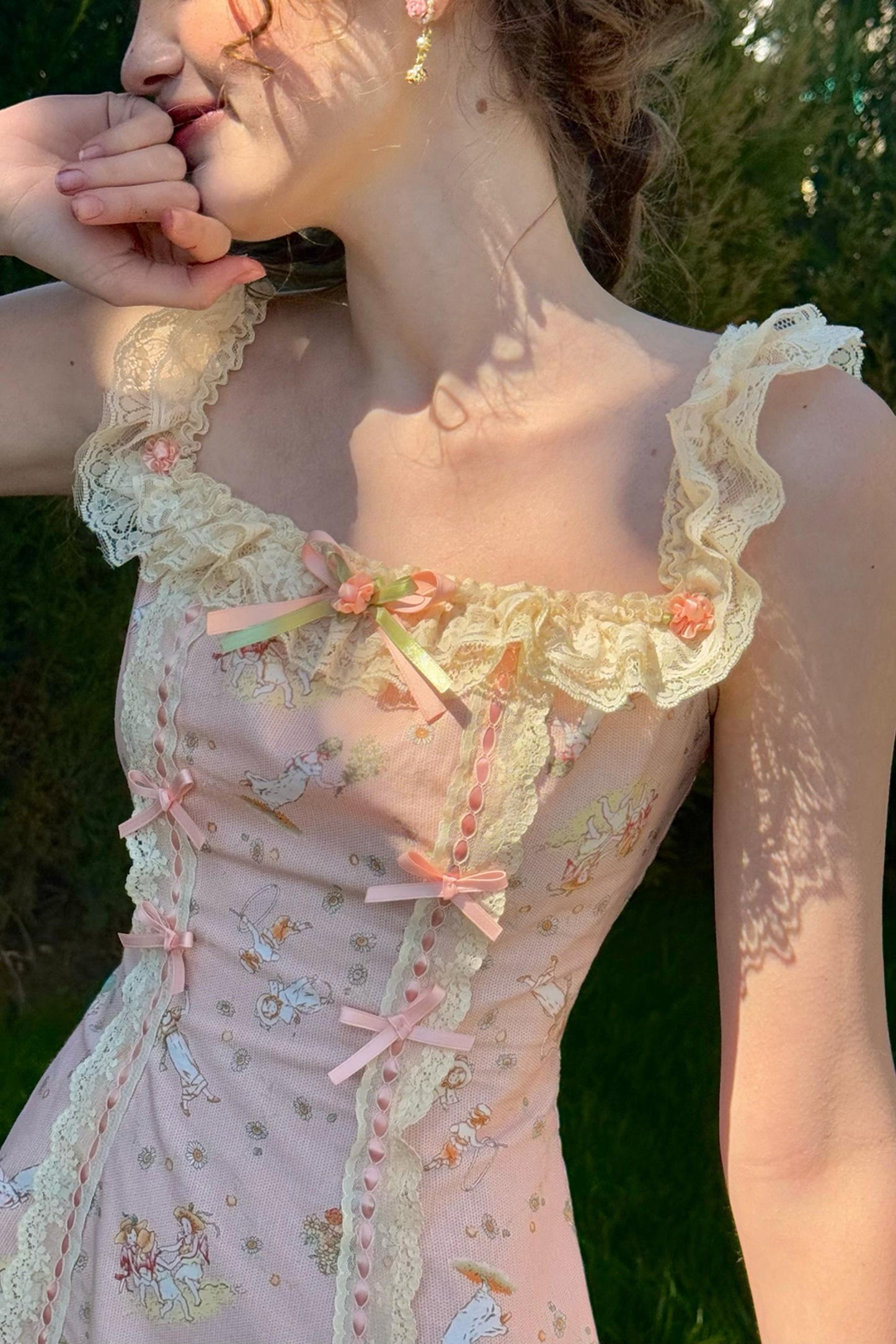 Pink Almond Lace Halter Dress