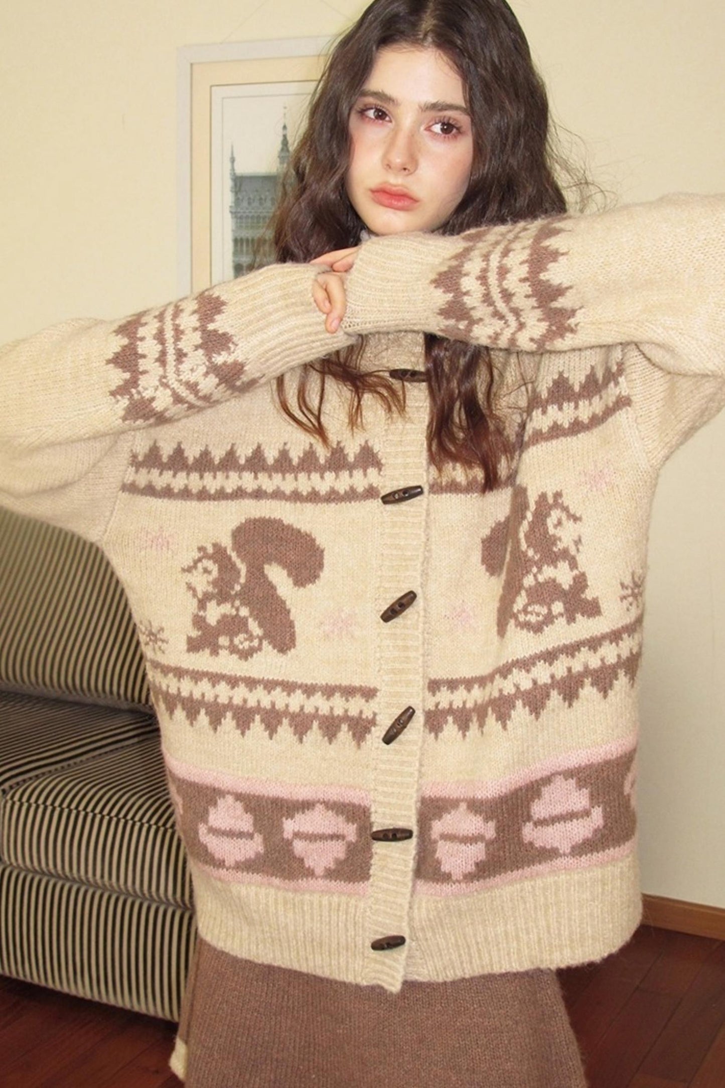 Pinecone Velvet Jacquard Sweater Skirt Set