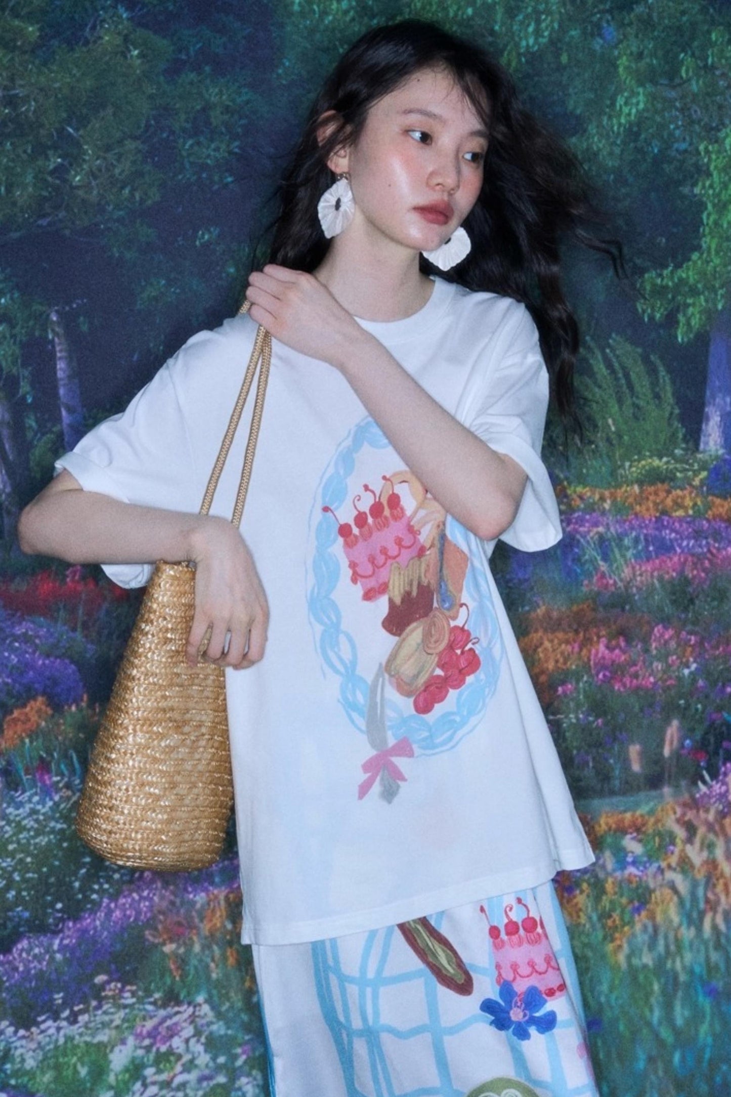 Hand-Painted Crewneck Cotton T-Shirt