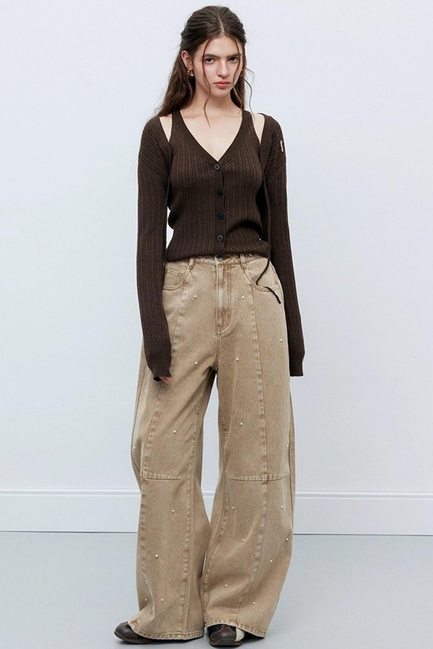 Washed Nail Beads Loose Scimitar Jeans