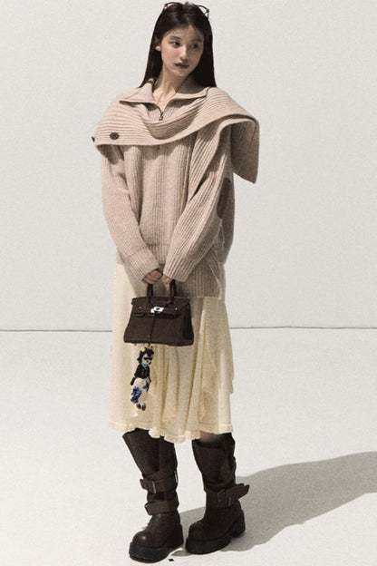 Wool Jacquard Ruffle Skirt