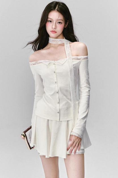 White Moonlight Lace Embroidered Top Skirt Set-Up