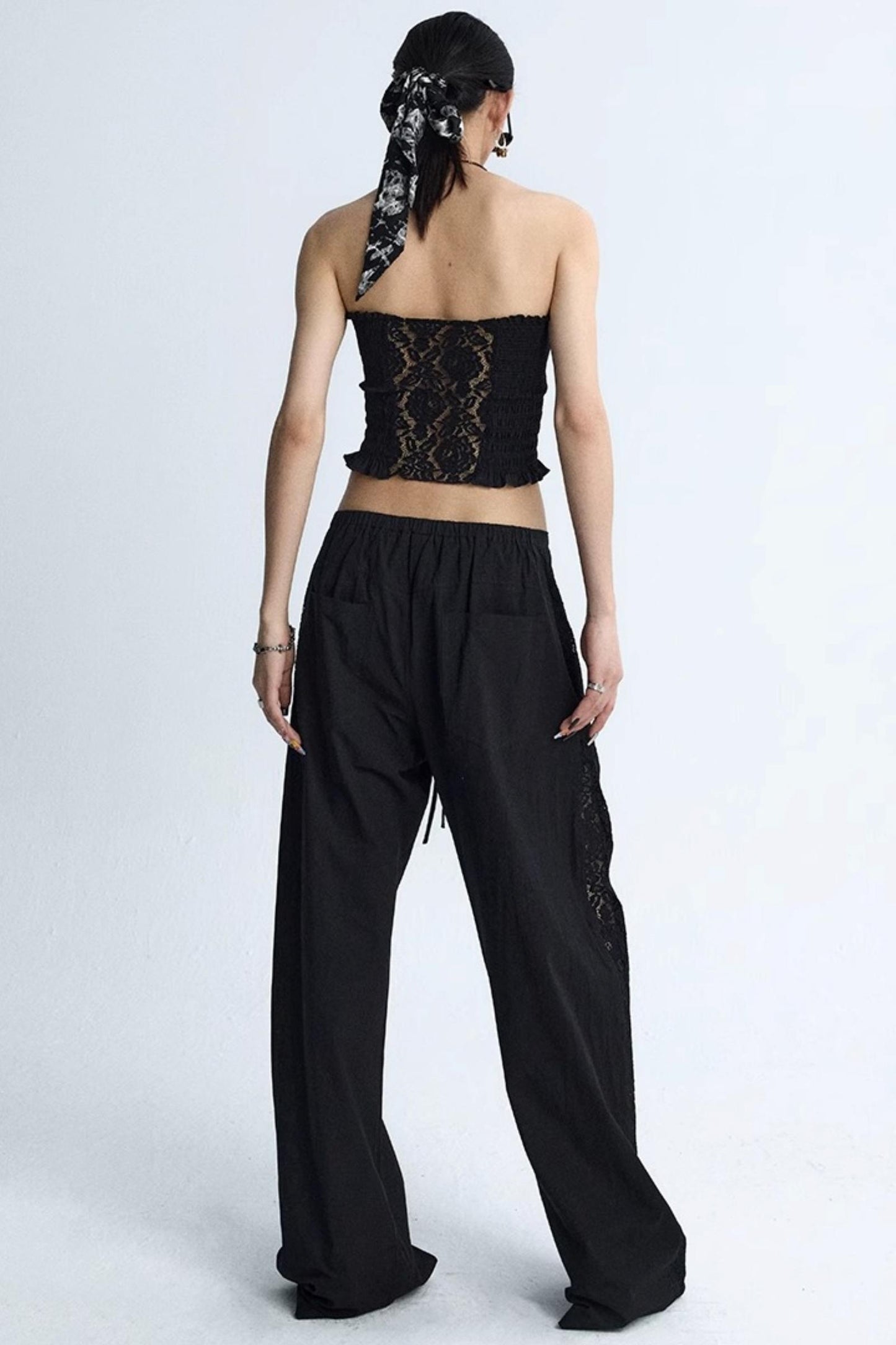 White Elasticated Waist Wide-Leg Trousers