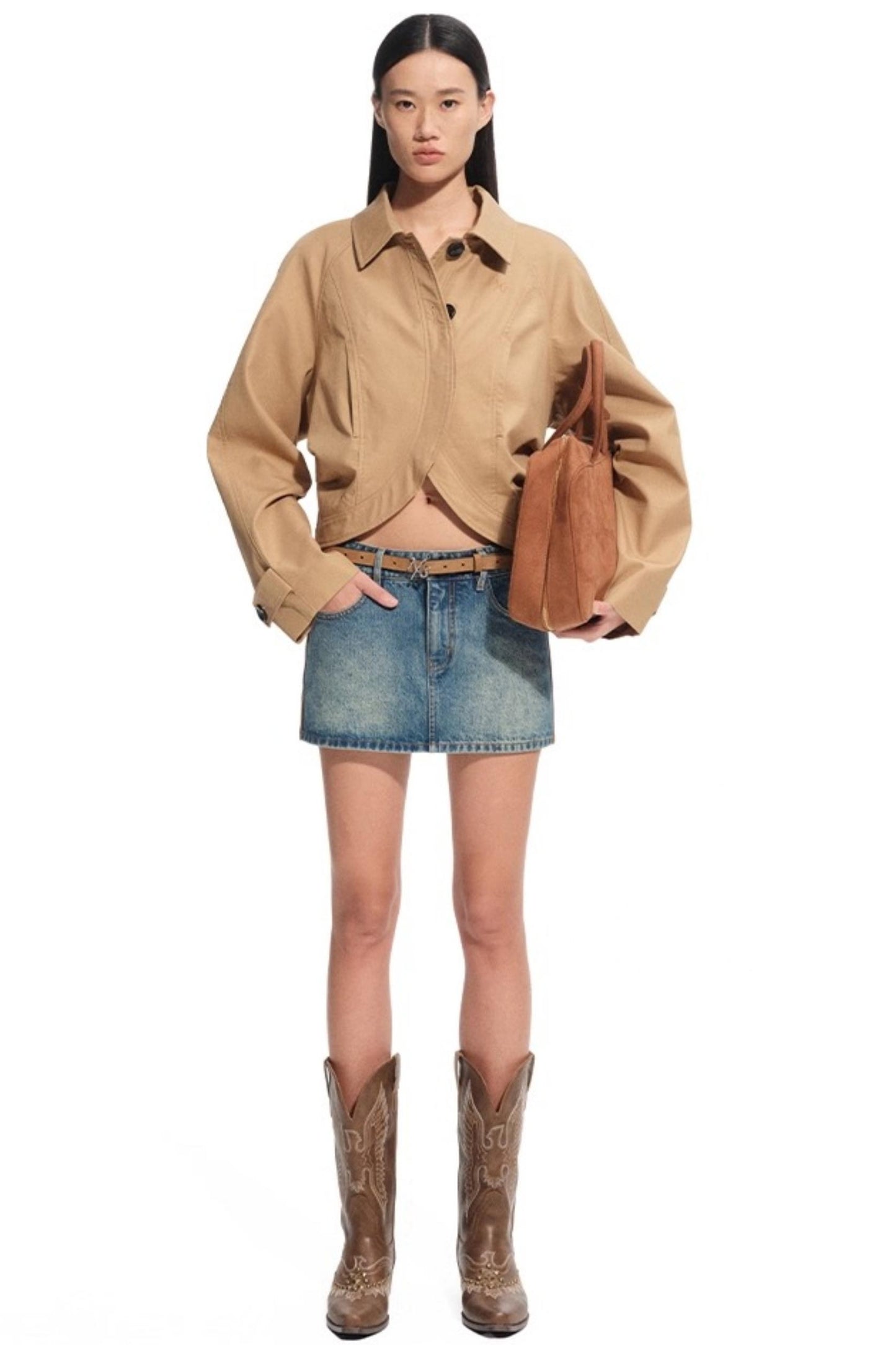 Modern Retro Twill Patchwork Hip Skirt