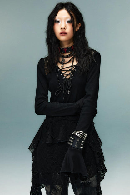 Dark Punk Goth Skinny Ruffle Dress