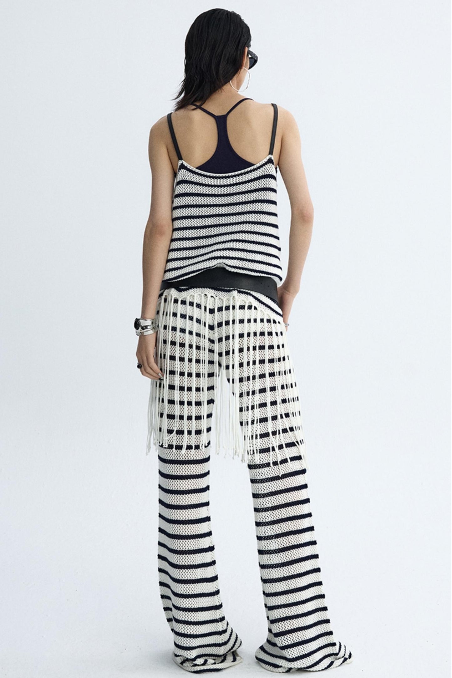 Summer Jacquard V-Neck Leather Hem Vest