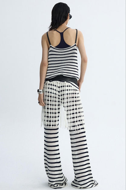 Summer Jacquard V-Neck Leather Hem Vest