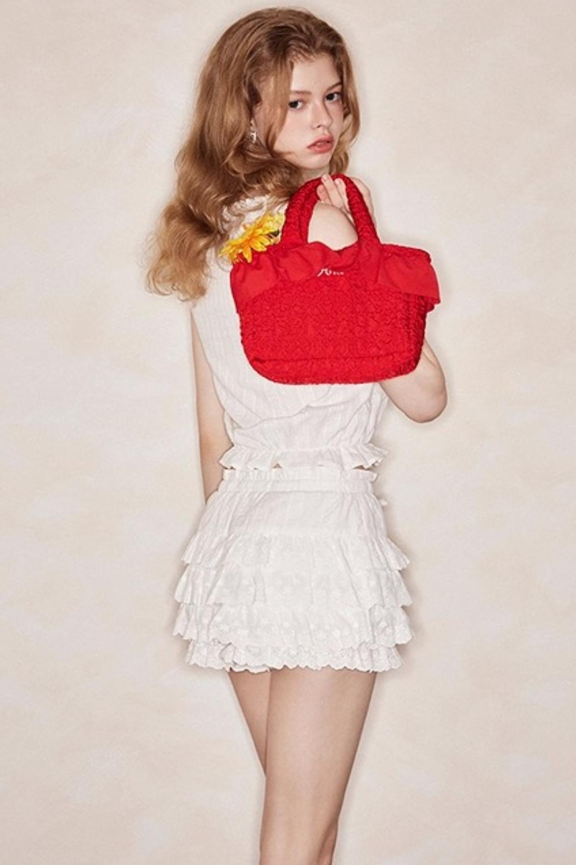 Square-Neck Vest Cropped A-Line Puffed Skirt Set-Up