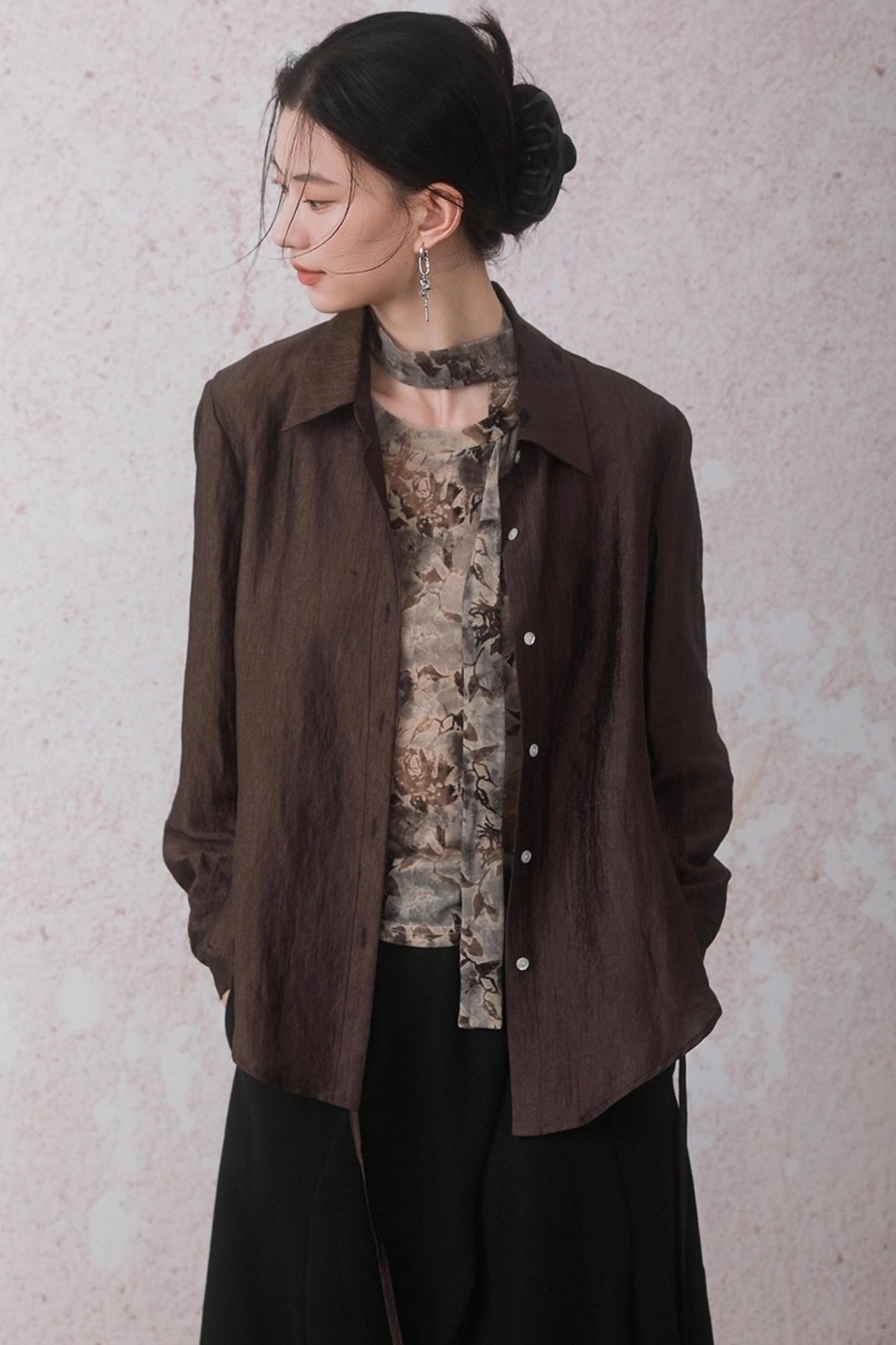 Autumn Acetate Chinese Shirt