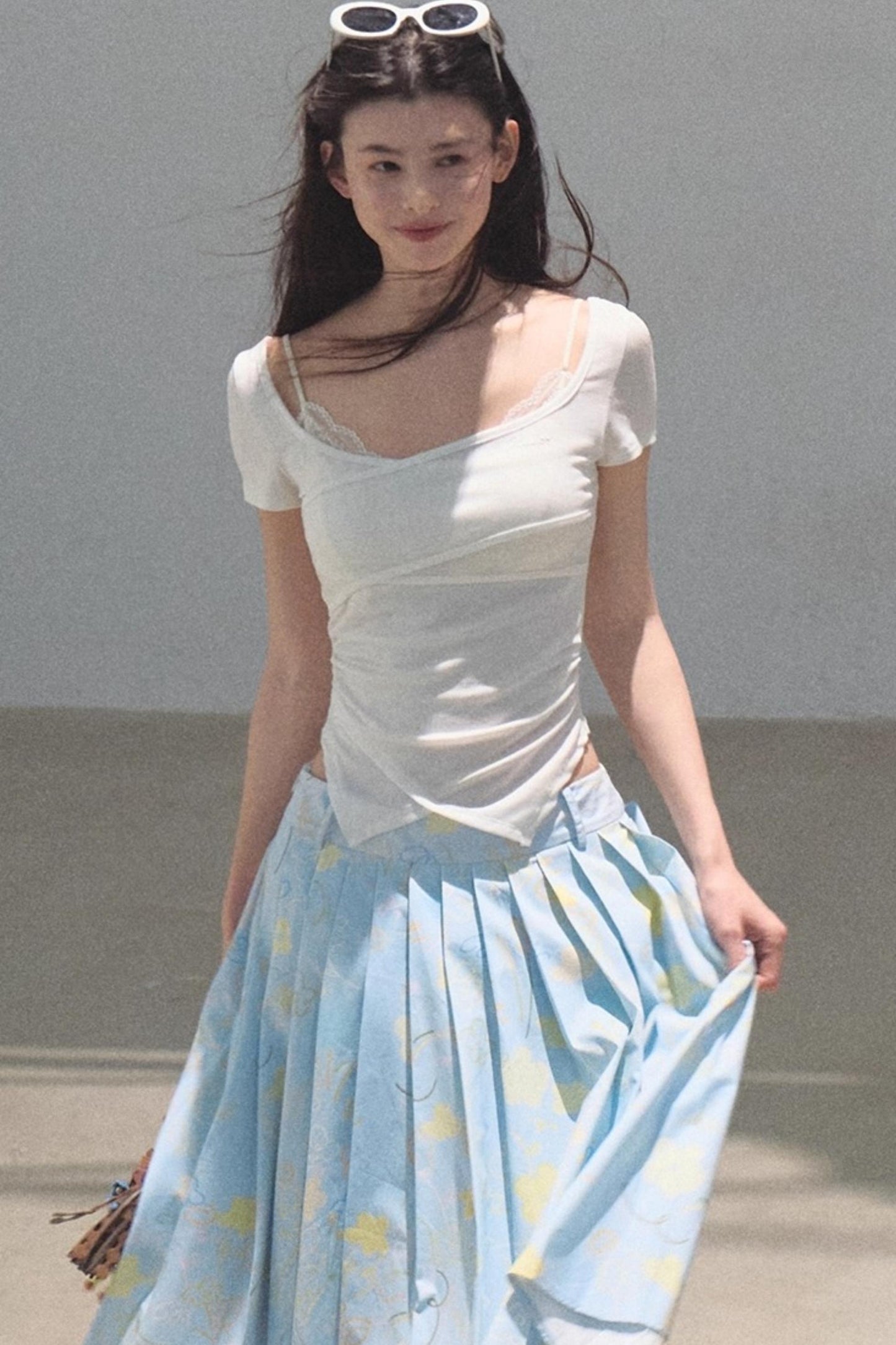 Poplin Pleated Midi Skirt