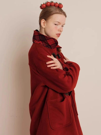 Red Wool Cashmere Cowl Coat