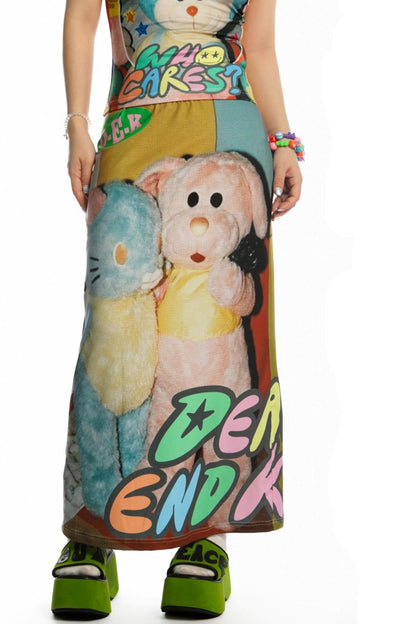 Reversible Print Stretch Casual Maxi Skirt