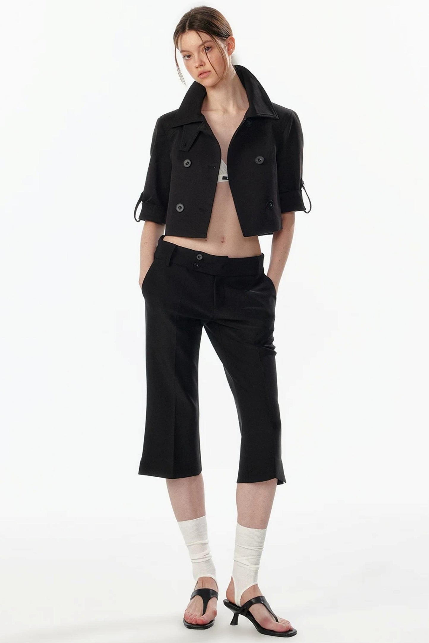 Cropped Convertible Collar Top