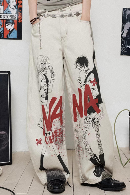 Printed Denim Scimitar Pants