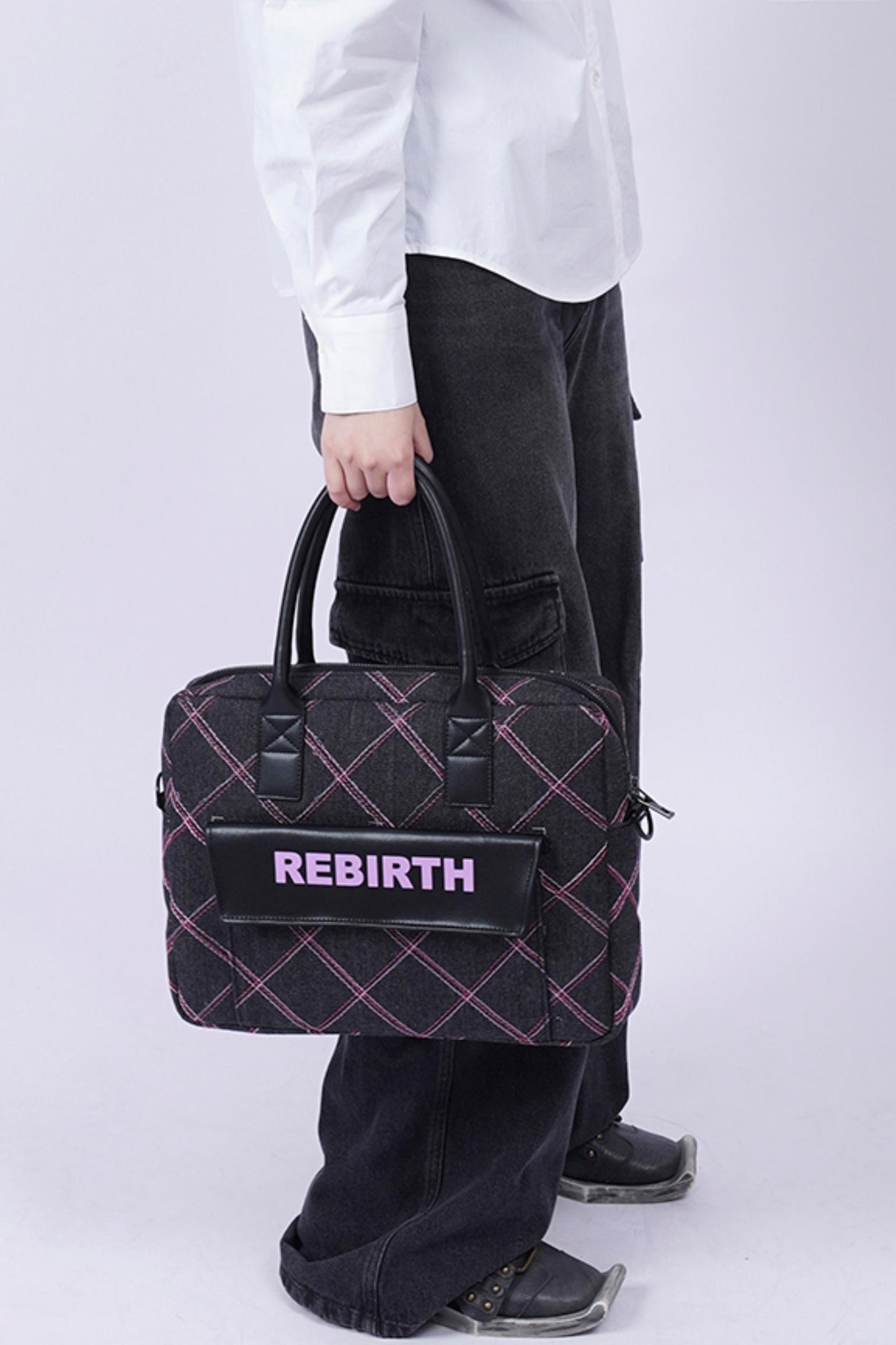 Plaid Denim Laptop Bag