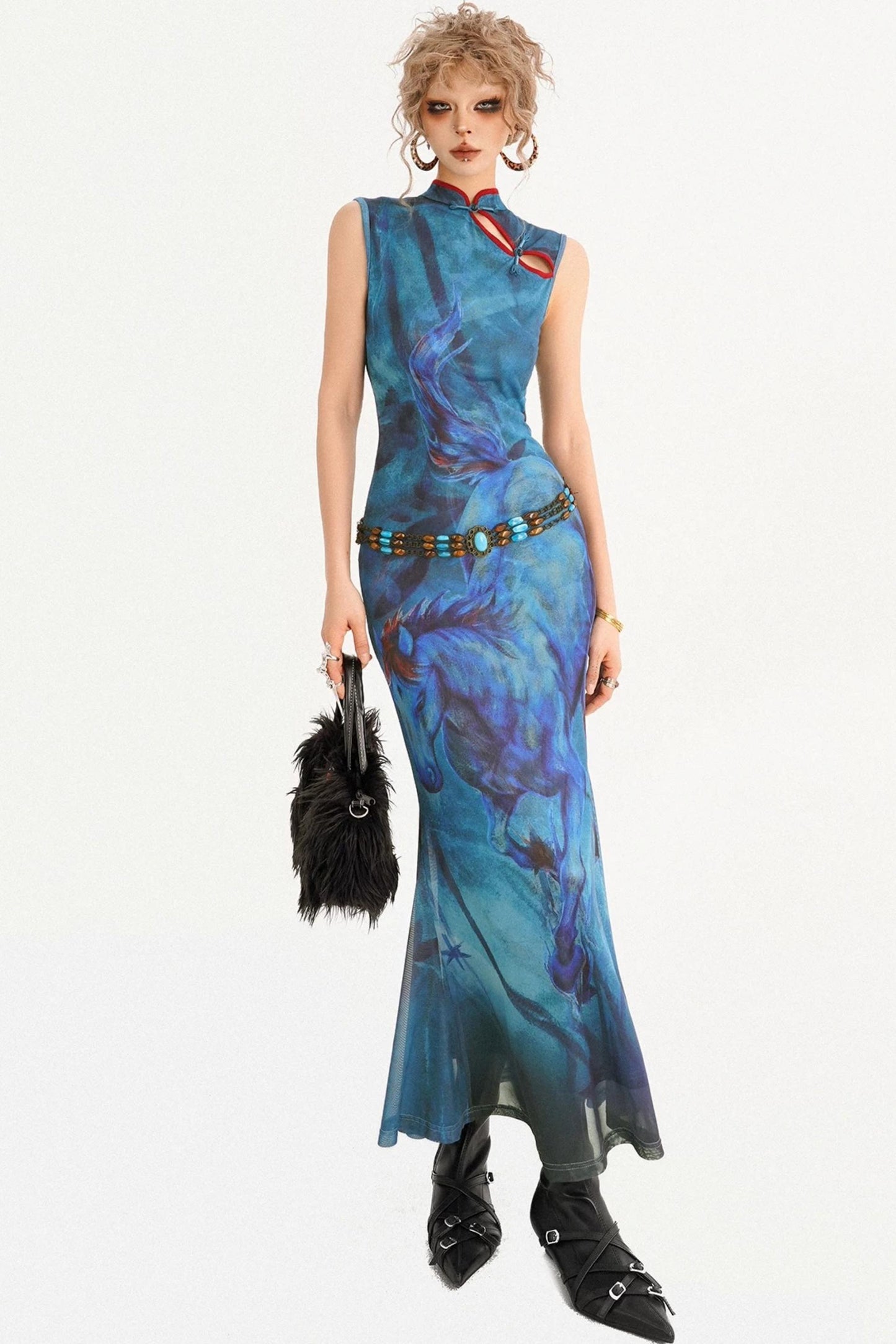 Robe queue de poisson réversible à motif peinture à l’huile