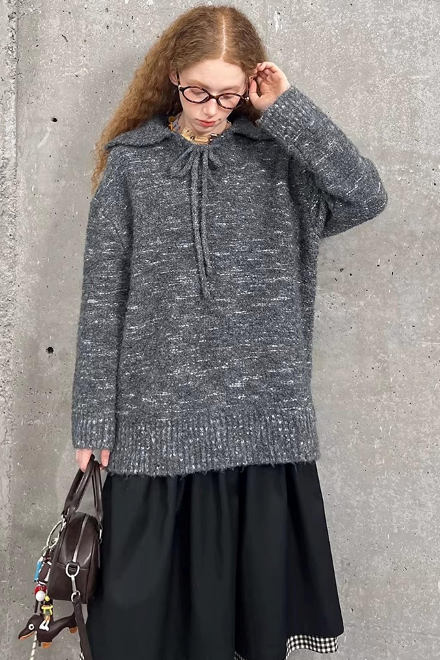 Lace-Up Collar Sweater Set-Up