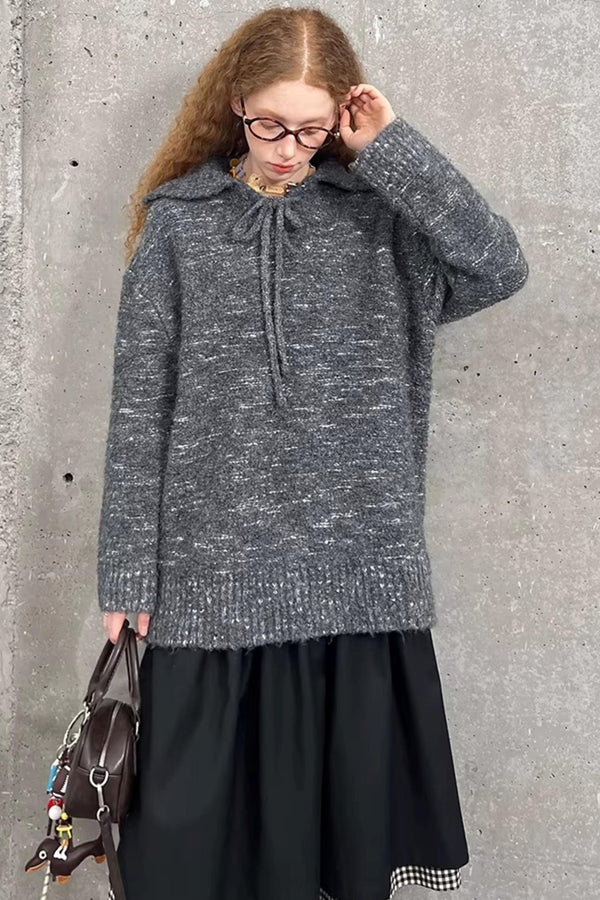 Lace-Up Collar Sweater Set-Up