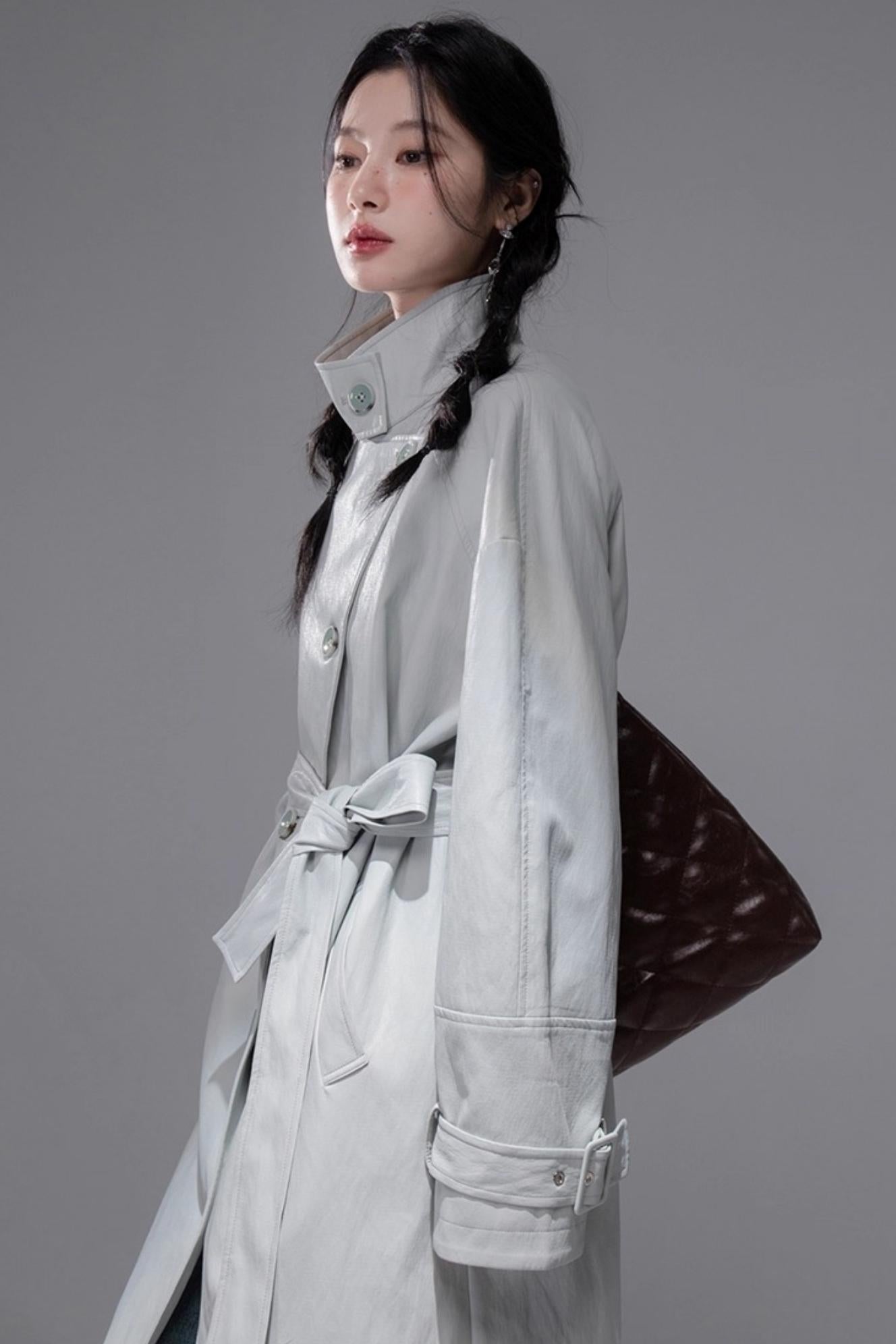 Two Collared Leather Trench Coat