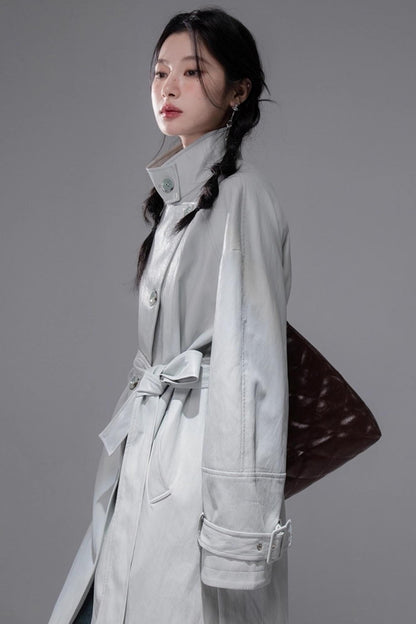 Two Collared Leather Trench Coat