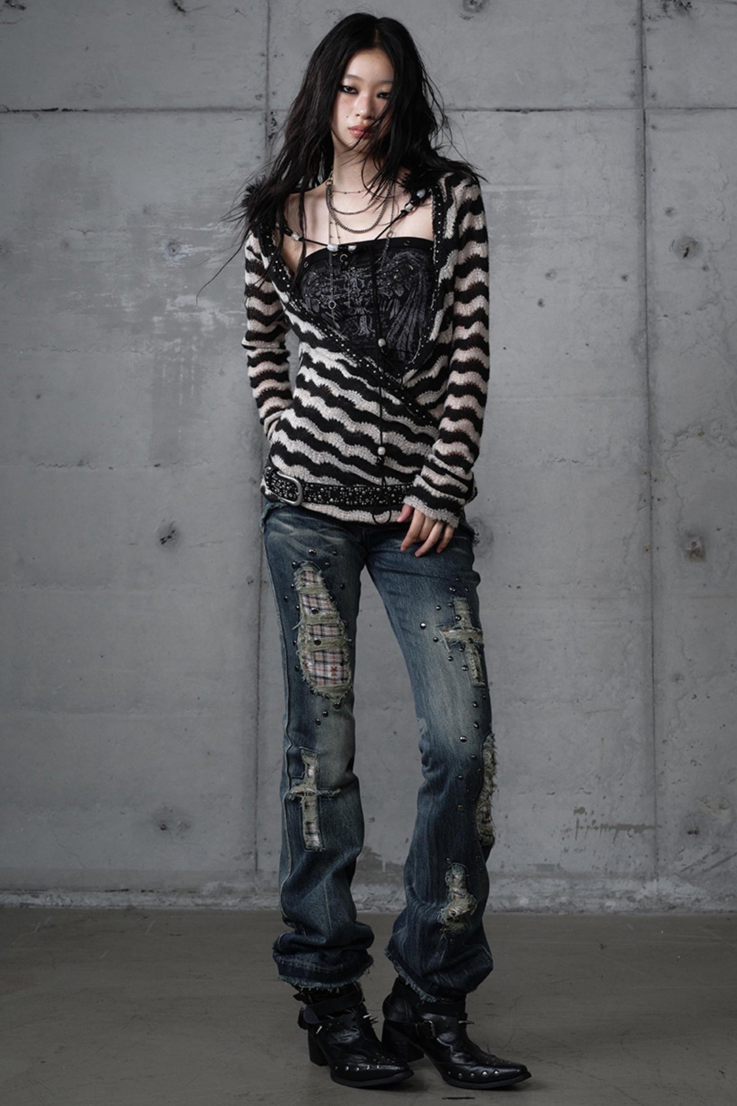 Bandeau Fake Two-Piece Striped Knit Top Set