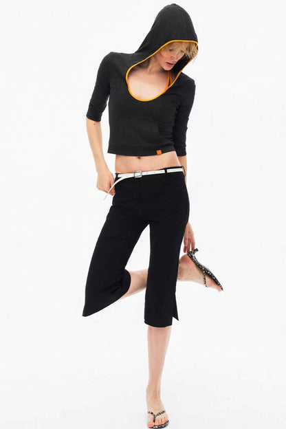 Color-Blocked Hooded Knit Top