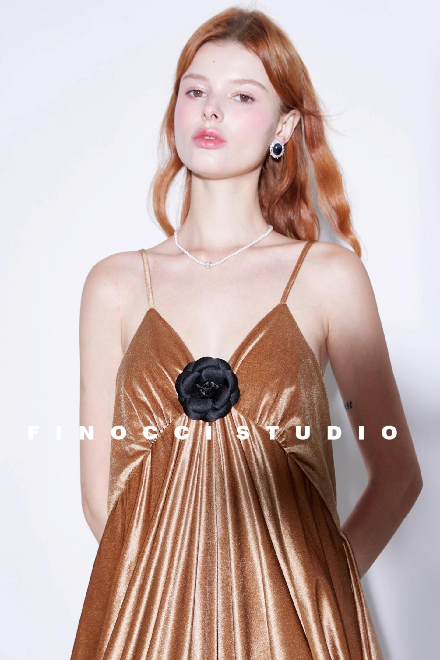 Custom Camellia Silk Velvet Slip Dress