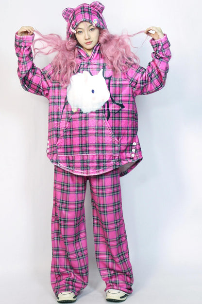 Pink Check Wide-leg Pants