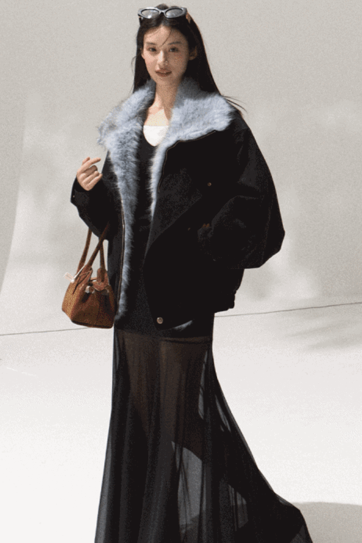 High-Waisted Knit Mesh Skirt