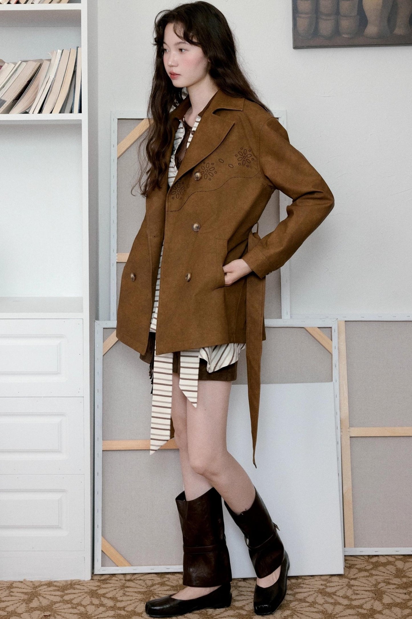 Vintage Blended Leather Carved Jacket