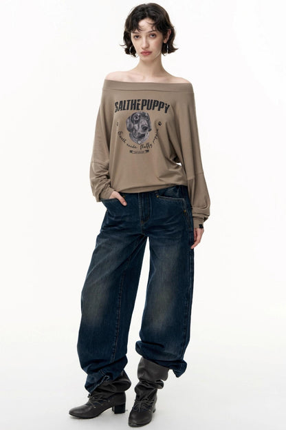 Loose Straight Wide-Leg Scimitar Jeans