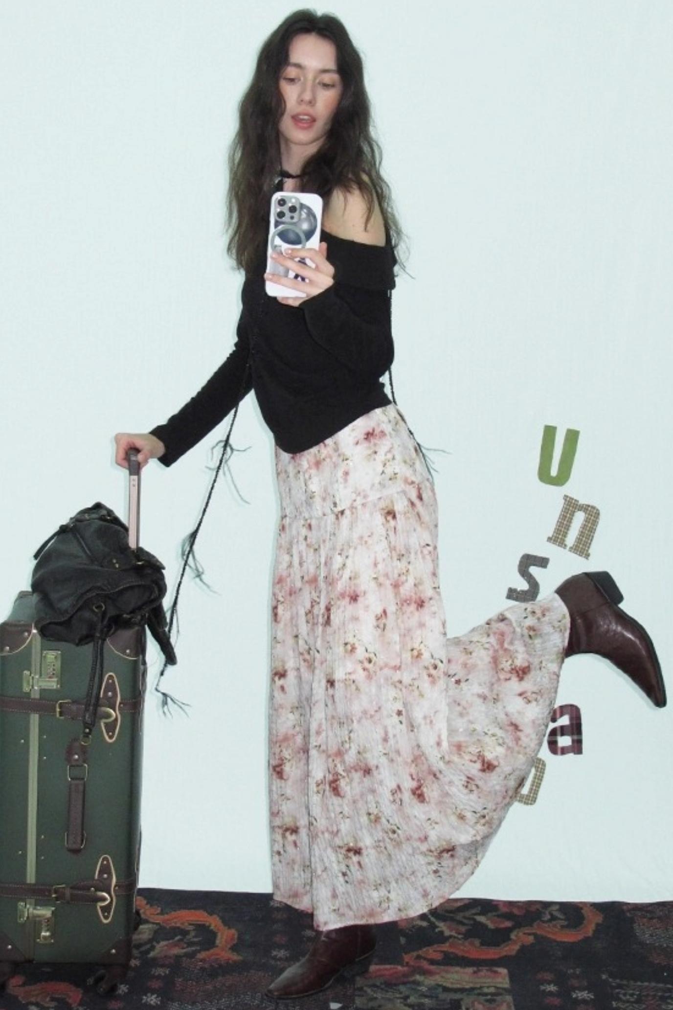 Shrink Silver Print Floral Skirt