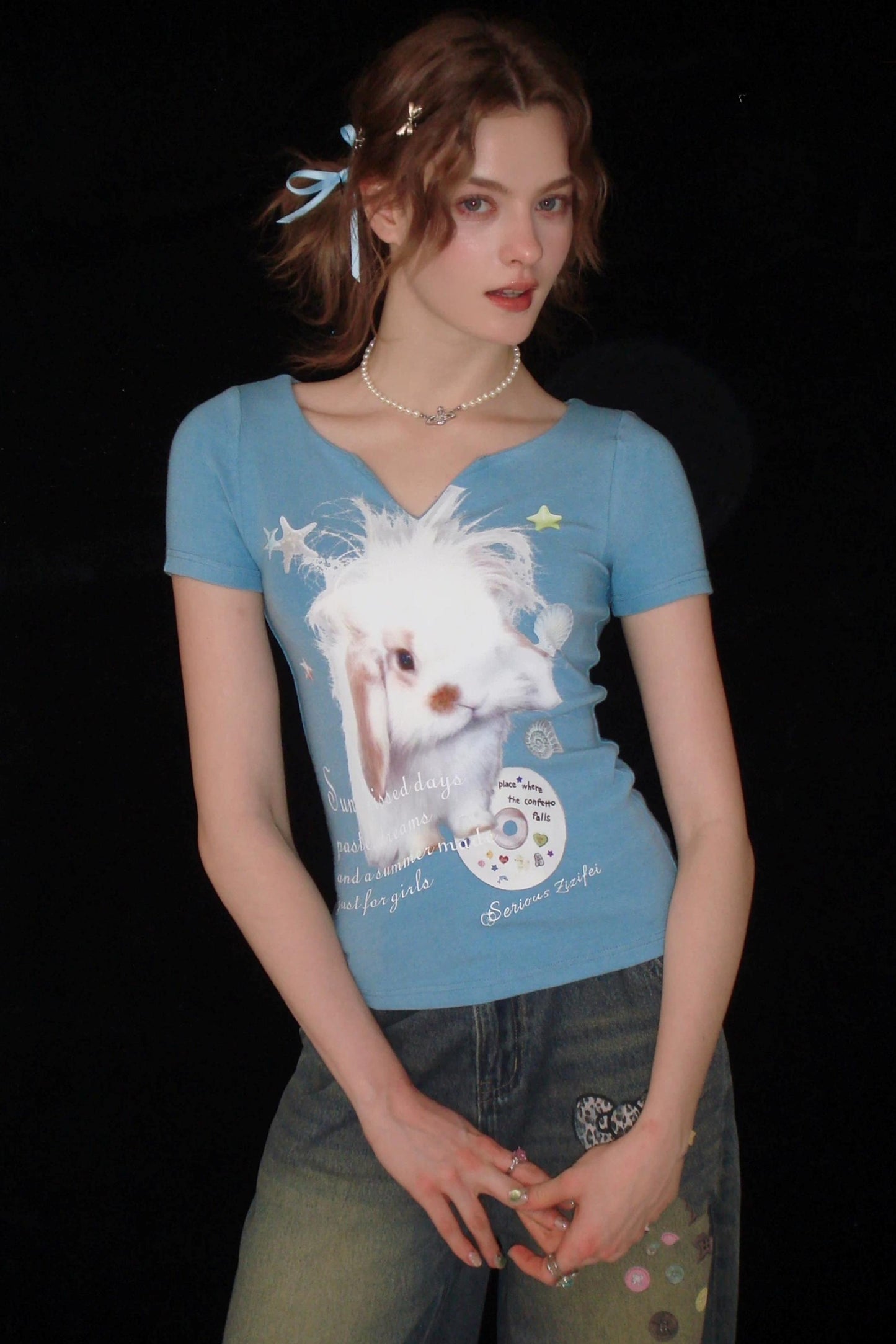 Blue Rabbit V-Neck T-Shirt