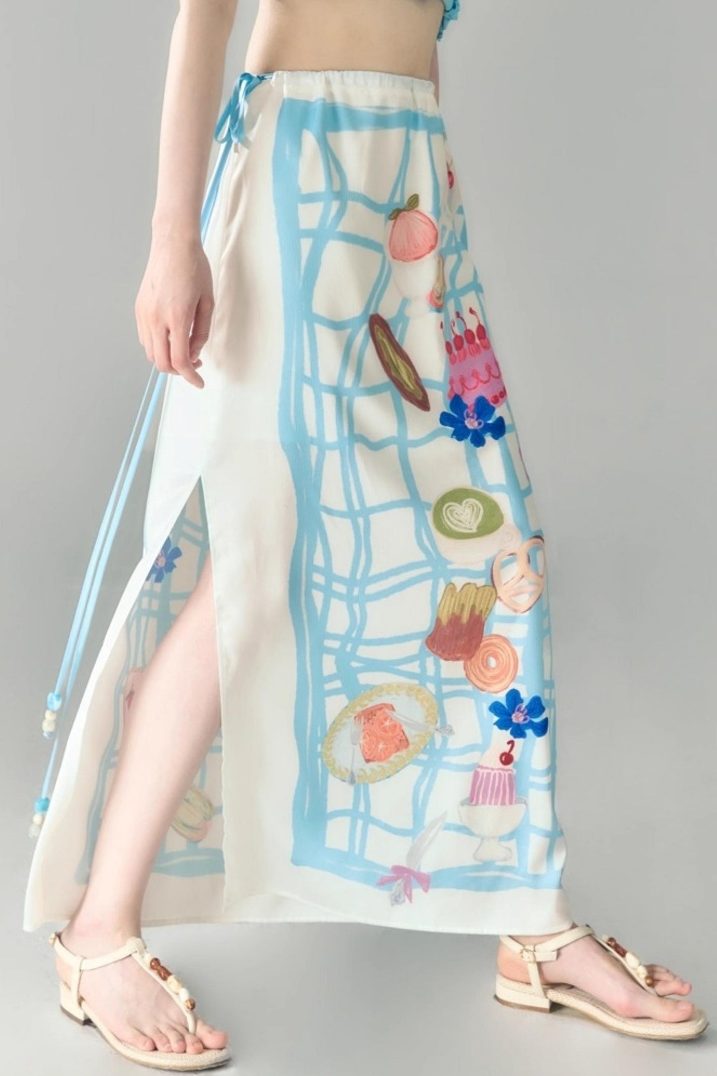 Bread Print Plaid Satin Slip Dress Set-Up