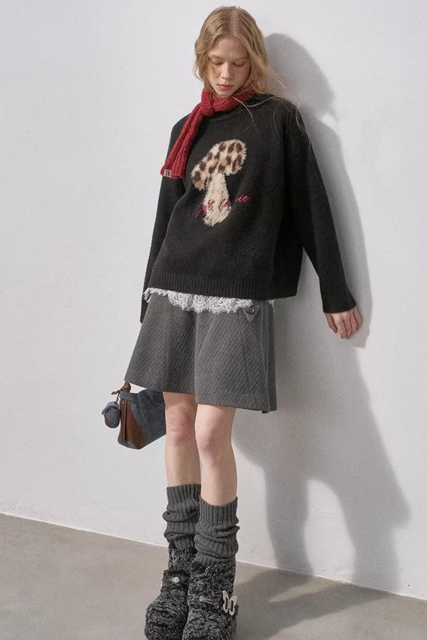 Mushroom Letter Knit Sweater