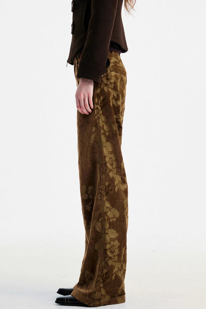 Brown Floral Jacquard Pants