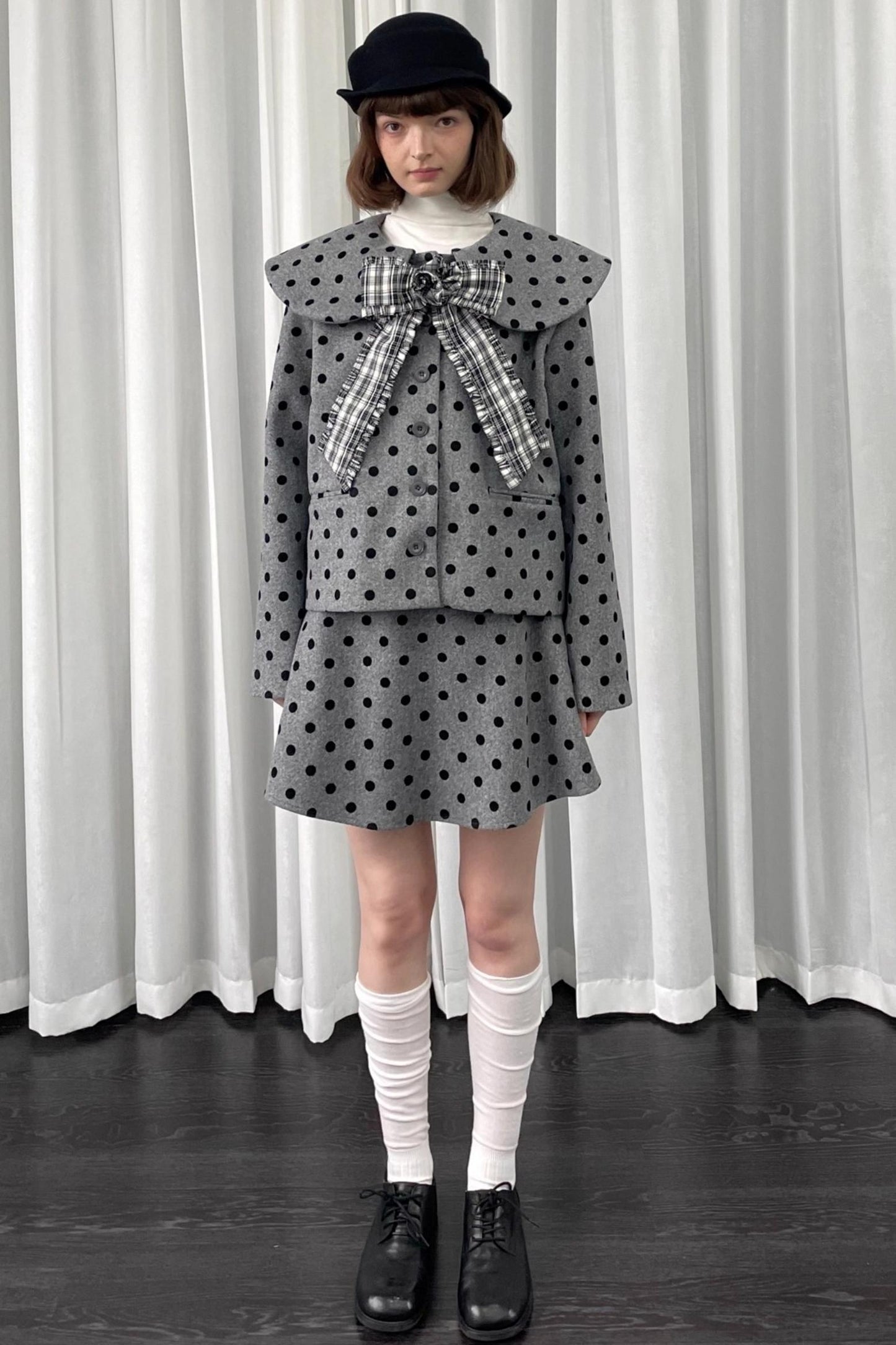 Gray Polka Dot Preppy Suit Set-Up