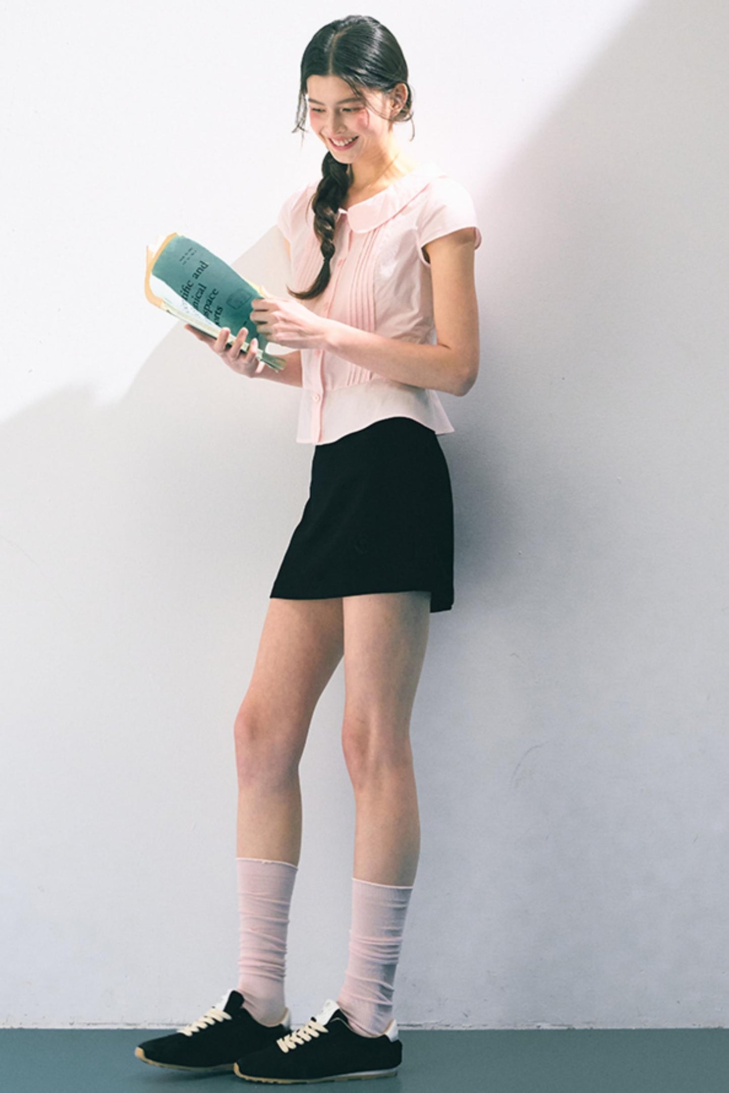 Navy Embroidered A-Line Skirt