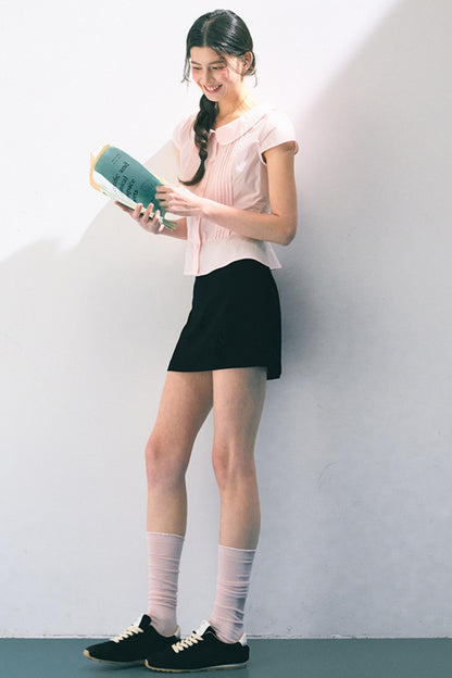 Navy Embroidered A-Line Skirt