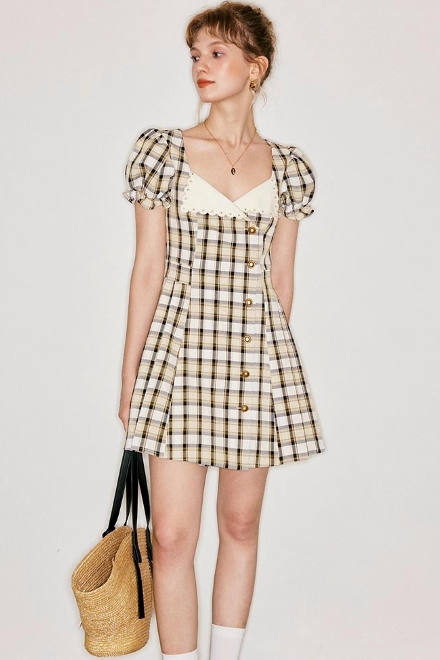 Moon Flower Vintage Yellow A-Line Dress