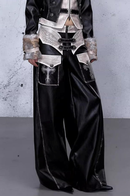 Punk-Lederhose mit Stickerei