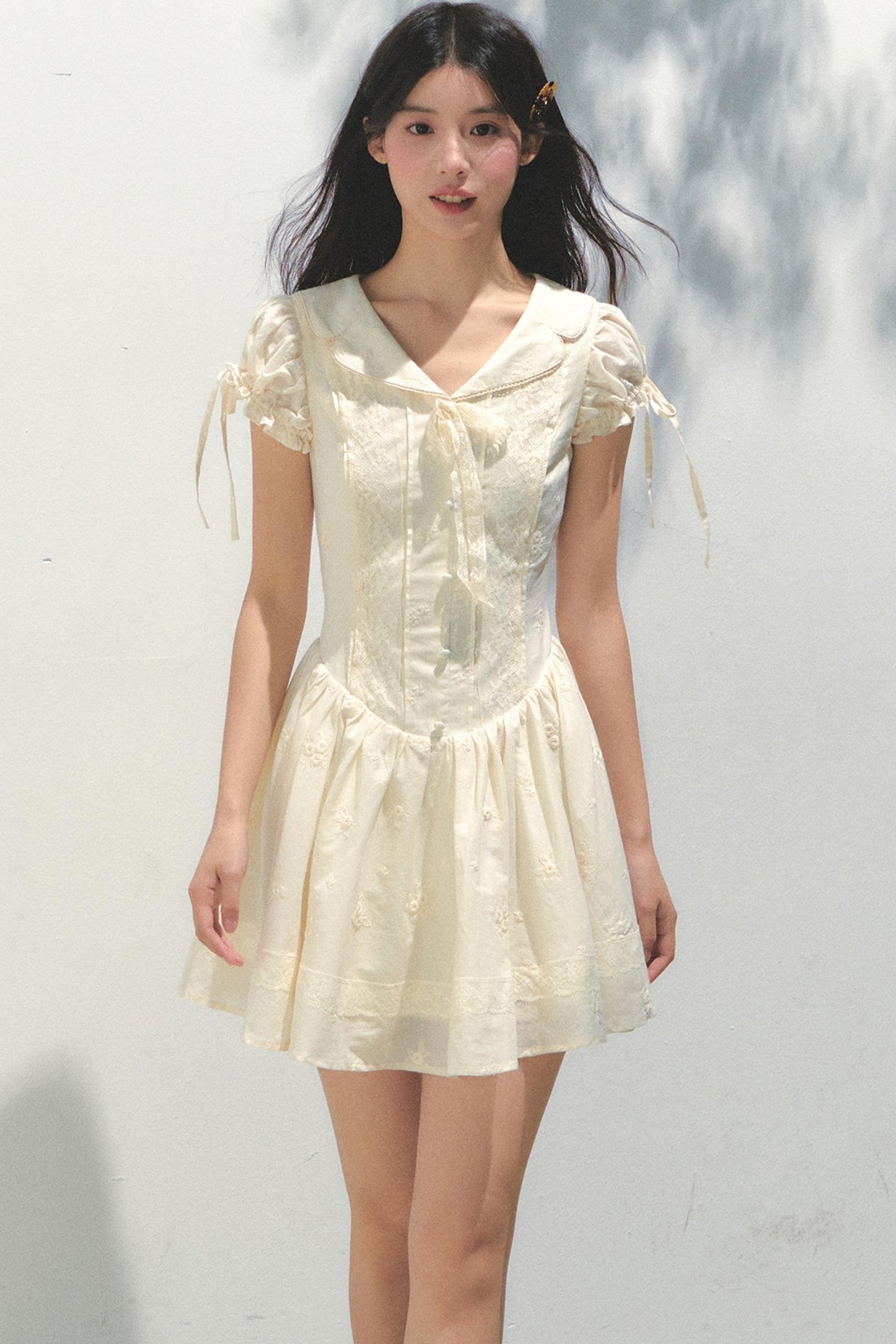 Holiday Embroidered Bubble Sleeve Dress