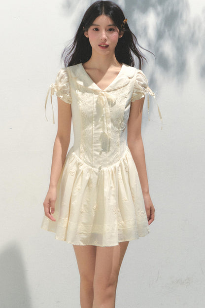 Holiday Embroidered Bubble Sleeve Dress