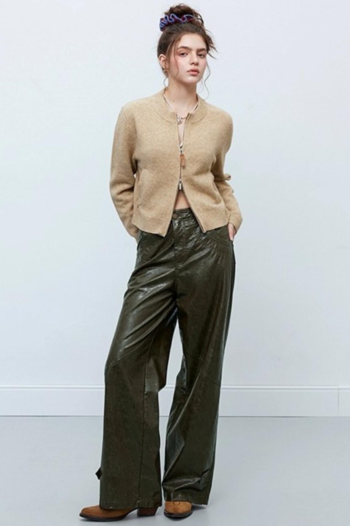 Slim Straight Leather Pants