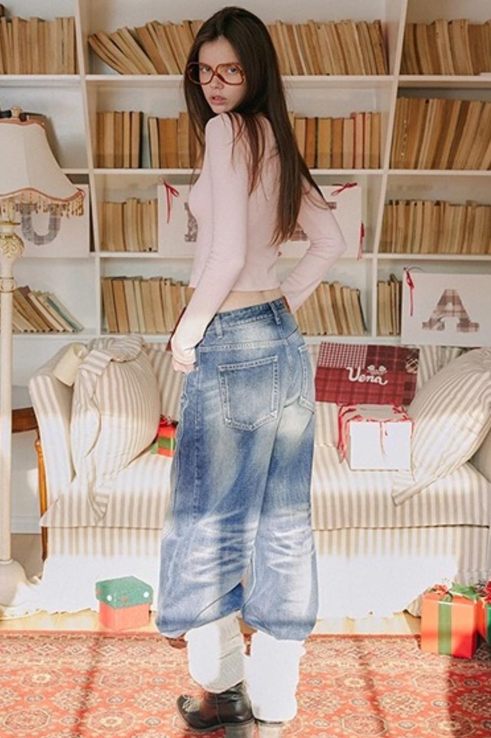 Blue Distressed Denim Pants