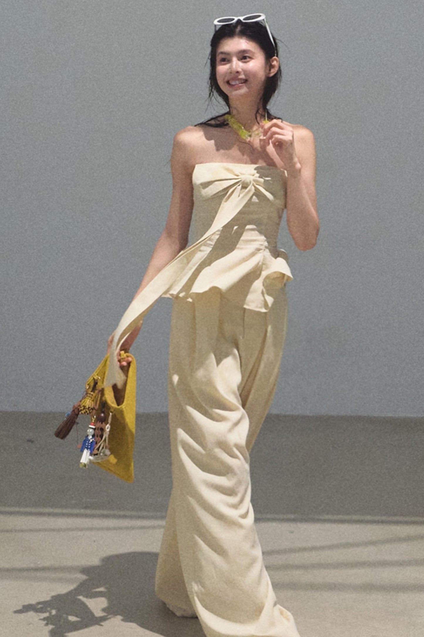 Eternal River Linen Bandeau Top & Wide-Leg Trousers Set-Up